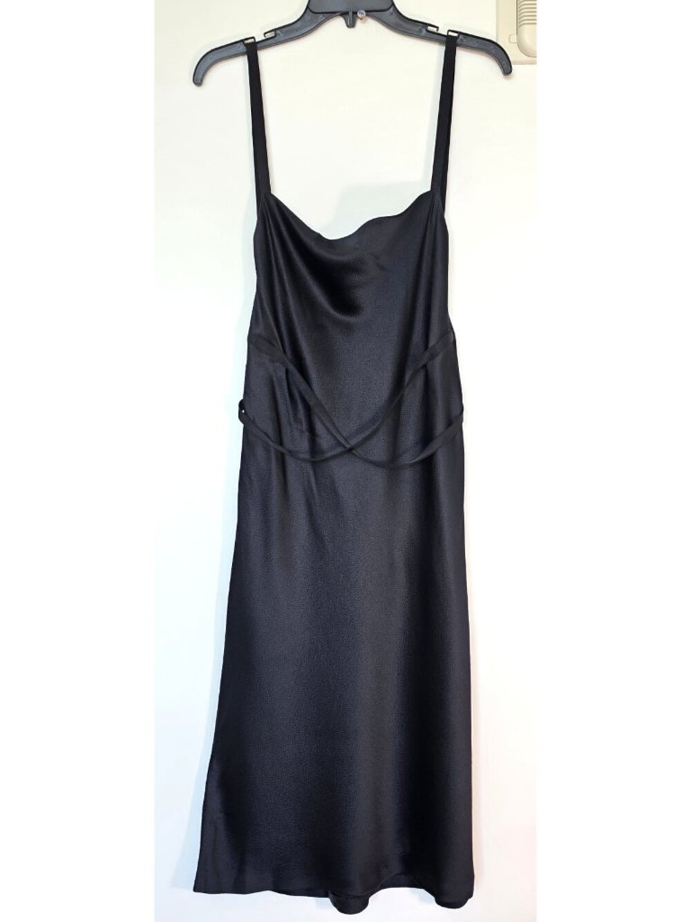 Vintage Moschino Couture Black Silk Cowl Neck Tie Waist Dress US 10 Italy
